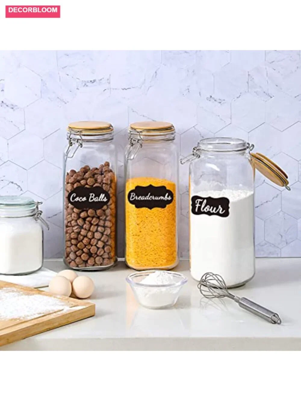 Tall 92oz Glass Jars with Airtight Lids, 3-Pack Square Mason Jars for Pantry